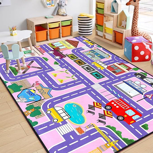 Car Rugs for Kids Toy Cars - Car Track Carpet for Boys Road Rug for Kids Bedroom Road Map Carpet for Girls Toy Play Mat Farm, 4. 5x6 Feet