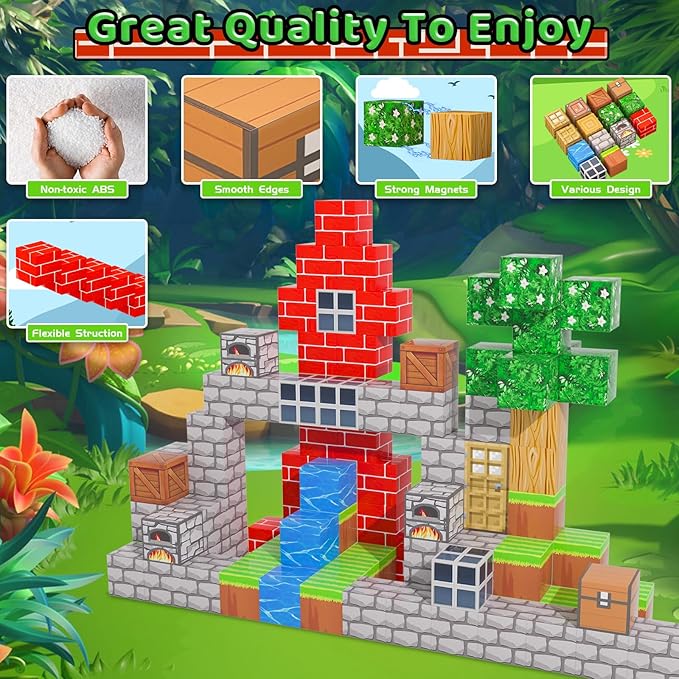 Magnetic Blocks - 100PCS Toy Build Set, Magnetic Building Blocks STEM Sensory Toys, Creative Kids Gift for 3+ Year Old Boys Girls (City)