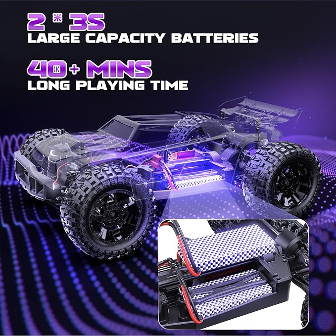 DEERC 200E 1:10 Large 3S Brushless High Speed RC Cars for Adults, 4X4 Fast RC Trucks W/Extra Shell LED Headlight, 60 KM/H, All Terrain Remote Control Car, Offroad Monster Truck for Boys,2 Battery