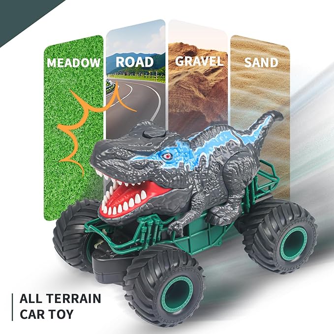 Dinosaur Remote Control Car, 2.4GHz RC Mega Monster Truck Toys for Toddlers, Dinosaur Toys with Light Sound Spray, Christmas and Birthday Gifts for 2 3 4 5 6 7 8-12 Kids Boys,All Terrain RC Cars