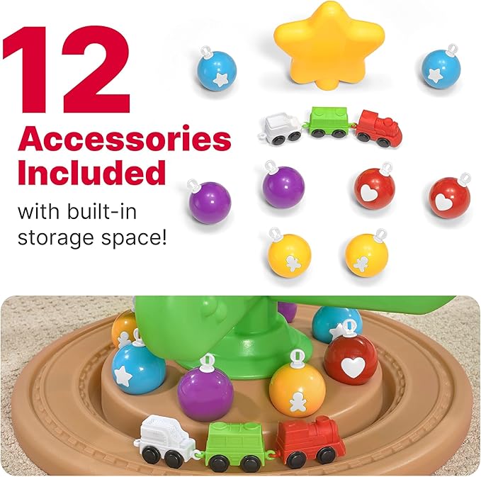 Step2 My First Christmas Tree, Kids Interactive Holiday Tree Toy, 12 Colorful Plastic Ornaments to Decorate, Mini Train Set Circles the Skirt, Made of Durable Plastic, For Toddlers 1.5+ Years Old