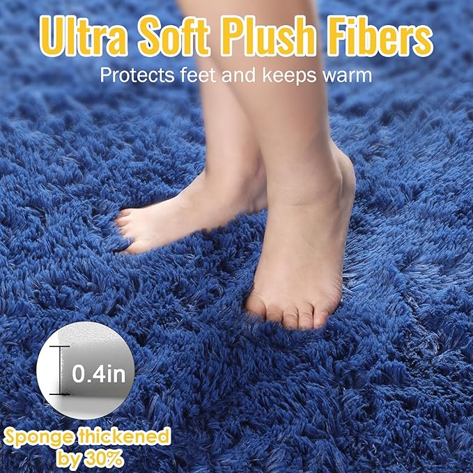 PAGISOFE Blue Rug 4x6 Ft Fluffy Shag Rugs for Bedroom Soft Fuzzy Shaggy Blue Rugs for Living Room Carpet Nursery Floor Boys Room Dorm Rug Kids Playroom Navy Area Rug Teen Home Decor