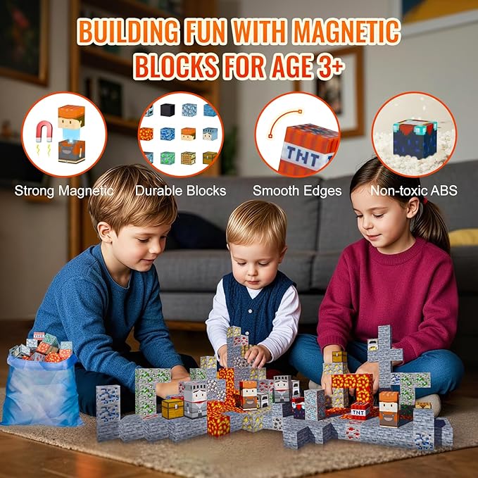 Magnetic Blocks-110pcs Build Mine Magic Magnet 3D Craft World Set,Magnetic Blocks Le Building go Toys for Kids,STEM Sensory Toys for Toddlers Birthday Gifts,Constructions Toys for Boys & Girls Age 3+