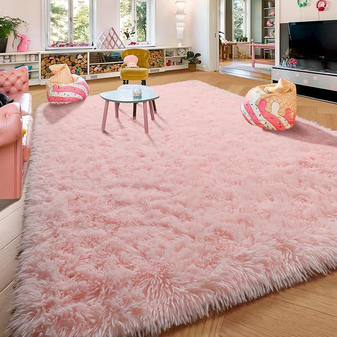 Amdrebio Pink Rugs for Girls Bedroom, 9x12 Large Fluffy Area Rugs for Living Room Decor, Big Furry Shag Carpet for Teens Room, Soft Cute Rug for Baby Kids Room, Huge Plush Fuzzy Rug for Playroom