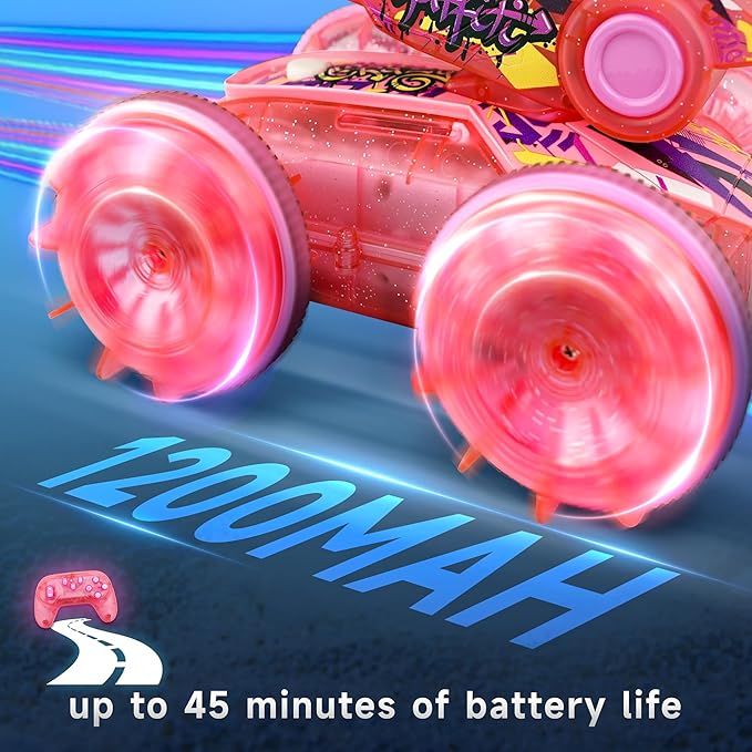BEZGAR Amphibious Remote Control Car Toys for Ages 6-8, Rc Stunt Car with Water Gun for Boys and Girls 8-12, Remote Control Boat with Light Beach and Pool Toys for Kids (Pink)
