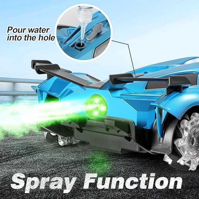 SASBSC Lambo Remote Control Car for Boys 4-7 8-12 Drift Rc Cars with 360° Rotation, Spray, Music & Lights 1:12 Rechargeable Rc Car Toys 10-12km/h Sport Race Toy Cars Gifts for Kids (Blue)