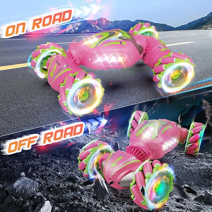 Remote Control Car, Pink RC Cars for Girls, Gesture Stunt with Light & Music, 4WD, 360° Rotating, 2.4Ghz Remote Control Car Toys, Birthday Gift for Kids Age 6+