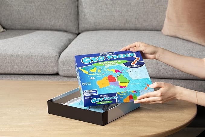 GeoToys GeoPuzzle, Australia & Oceania Shaped Jigsaw Puzzles, 70 Pc Geography Puzzle, Geography Game, Map Puzzle - Jigsaw Puzzles for Kids Ages 6-9 Years Old