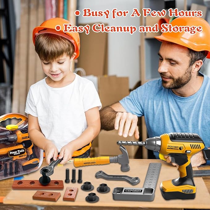 Kids Tool Set with Tool Box & Electronic Toy Drill, Pretend Play Kids Construction Kits, Toy Tools for Toddlers 3-5, Kids Tool Sets for Boys Ages 4-6