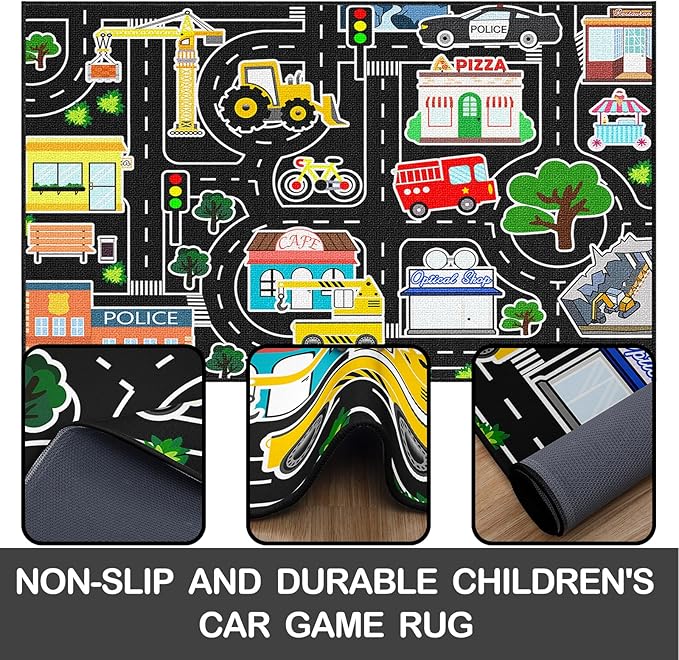 Kids Rug Play Mat - Large Car Rug for Kids Play Educational City Traffic Carpet Road Map Car Mat for Kid Toy Carpet for Bedroom Playroom Classroom Decor 4.5x6 Feet