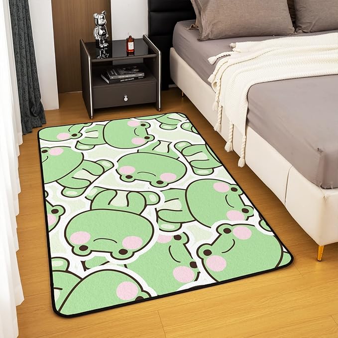 Frog Area Rug 5x7, Cartoon Frog Rug for Kids Boys Girls Teens, Kawaii Green Wild Animals Carpet, Cute Wildlife Farmhouse Rustic Funny Non Slip Decorative Rug
