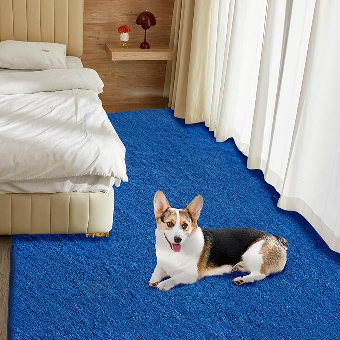 Ultra Soft Rug for Living Room,Blue Fluffy Shag Area Rug for Bedroom, Modern Shaggy Carpets Fuzzy Rug for Kids Boys Girls Dorm Nursery Home Decor Aesthetic, Upgrade Anti-Skid Durable, 3X4