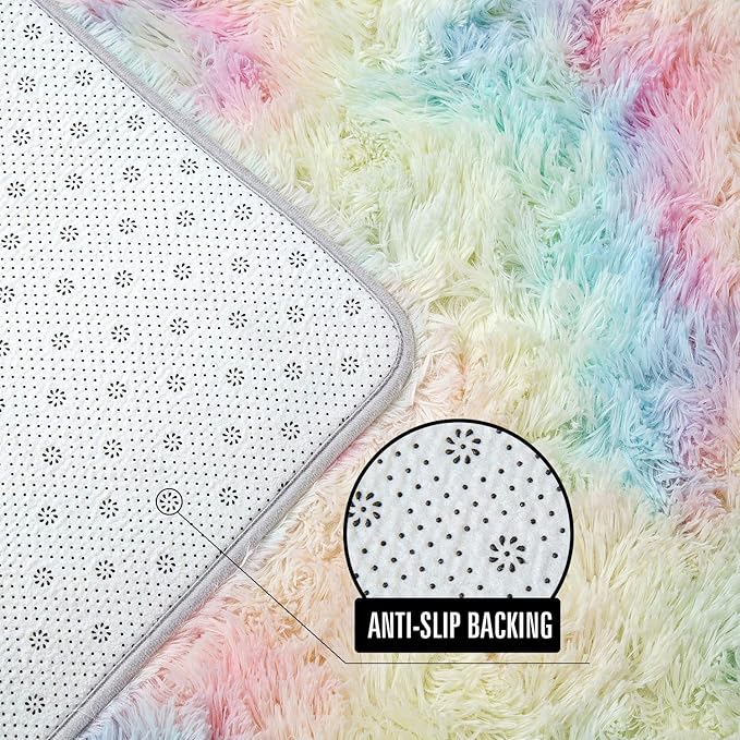 AROGAN Soft Rainbow Area Rugs for Girls Room 5x8 Feet, Fluffy Girls Bedroom Rugs, Princess Rug, Cute Colorful Carpet for Kids Teens Nursery Toddler, Pink