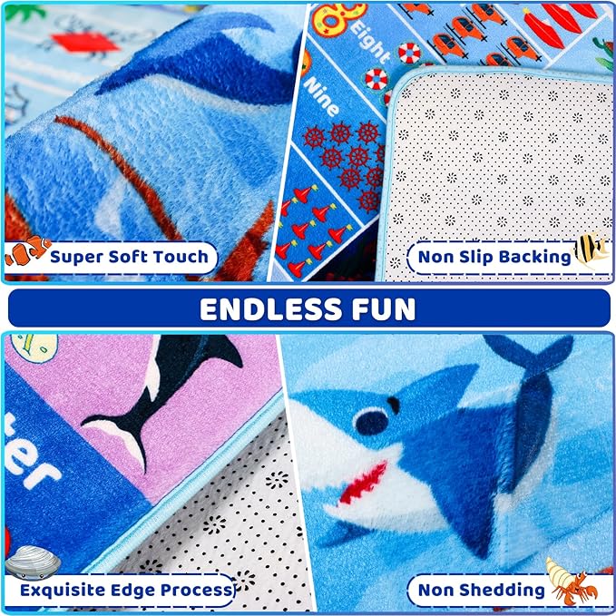 ABC Kids Rug for Playroom 47"×31.5" Ocean Playmat Baby Play Mat Alphabet Mat Sea Animal Number Shape Classroom Rug Kids Playroom Carpet Early Learning Carpet for Preschool Toddlers
