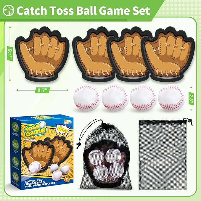 SpringFlower 4 Pack Catch and Toss Ball Game,Toddler Baseball Catch and Toss Ball Set,Outdoor Sport Yard Beach Pool Game Toy,Boys & Girls Toy for Kids Toddlers, Fun Idea Gift for Kids
