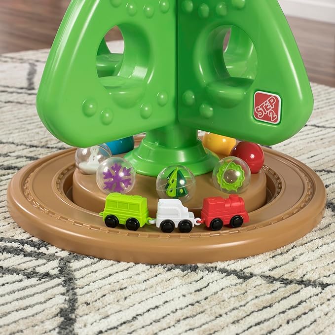 Step2 My First Christmas Tree, Kids Interactive Holiday Tree Toy, 12 Colorful Plastic Ornaments to Decorate, Mini Train Set Circles the Skirt, Made of Durable Plastic, For Toddlers 1.5+ Years Old
