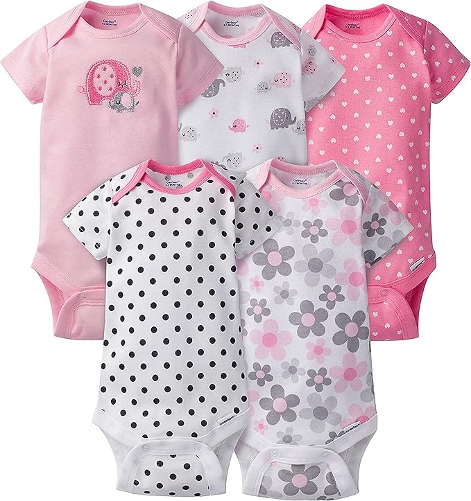 Gerber Baby Girls' 5-Pack Short Sleeve Variety Onesies Bodysuits