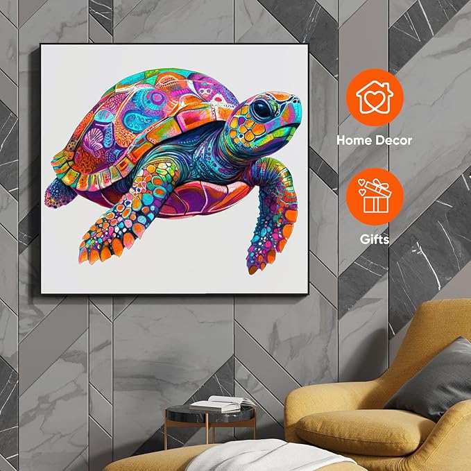 Colorful Turtle Puzzles for Adults 500 Pieces, 5MM Thick Wooden Jigsaw Puzzles, Unique Shape Puzzle Ocean Wood Puzzles for Adults and Kids Birthday Gifts Family Game 16.9 * 16.9inch