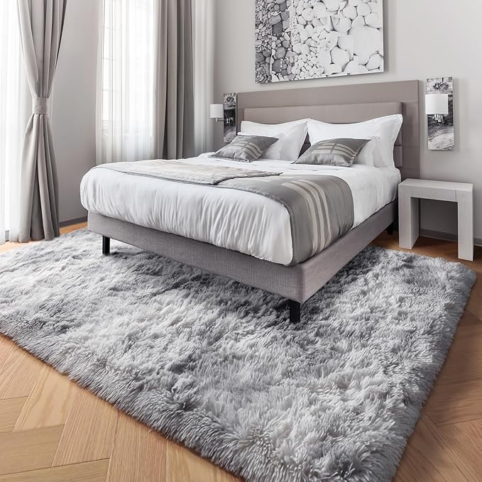 PAGISOFE 9x12 Area Rug Living Room, Machine Washable Light Grey Shaggy Rugs for Bedroom, Extra Large Indoor Gray Fluffy Nursery Carpet Boys Girls Dorm Pastel Rugs for Kids Room Home Decor Aesthetic