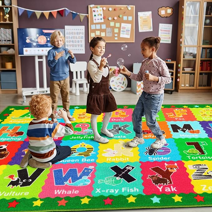 Classroom Rugs, Preschool Rugs for Classroom Elementary, School Learning Seat Area Rug, Non-Slip Educational Classroom Carpet, Washable Kids Rugs for Playroom Nursery (Style 3, 13'x 7'5")