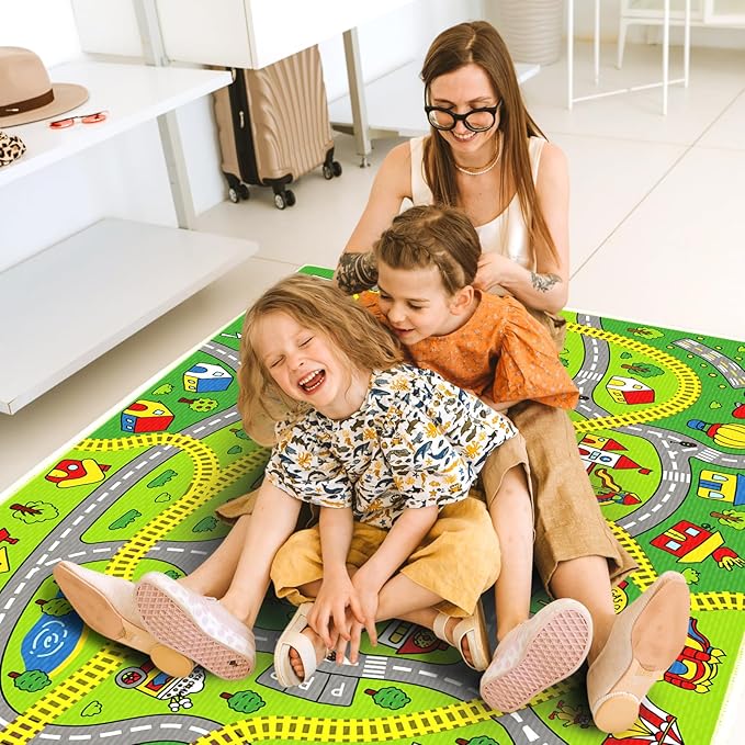 Kids Carpet Car Rug Play Mat for Kids Cars, 5x8 Ft Educational Road Traffic Carpet Multi Color Play Mat, City Life Nursery Car Rug for Toddlers Bedroom Kids Room