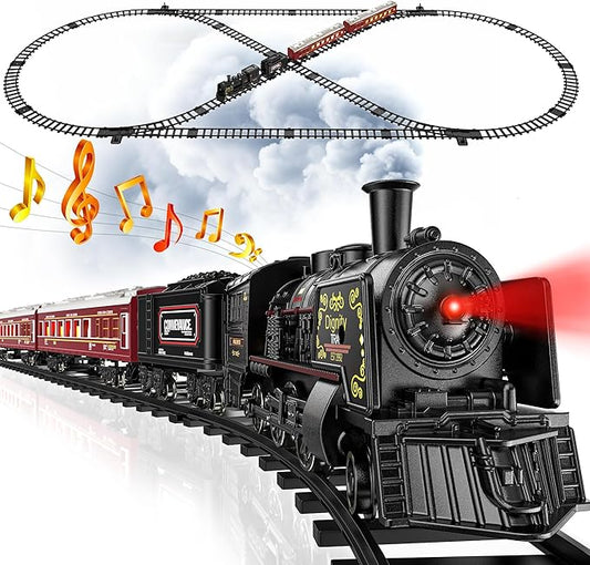 Hot Bee Train Set, Train Toys with Luxury Tracks & Glowing Passenger Cars, Metal Toy Train with Smoke, Sound and Light, Toddler Model Train Set for 3 4 5 6 7+ Years Old Boys Gifts Kids
