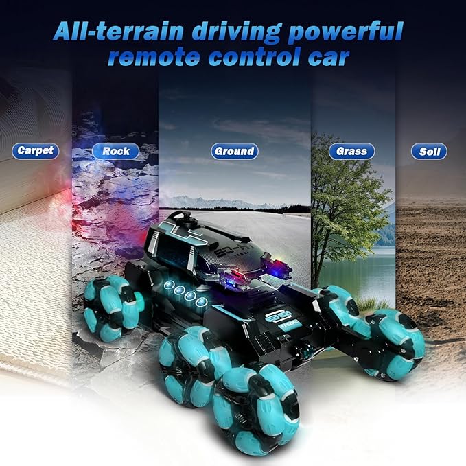 Gesture Sensing Remote Control Car Toys - Drift Hand Controlled RC Stunt Car for Kids, Birthday Gifts for Boys, with Spray Lights Music Double Sided Flip 360° Rotate Off-Road Cars
