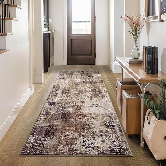 2x6 Brown Rug Runners for Hallways Kitchen Runner Rug Non Slip Washable Coffee Long Runner Rugs with Rubber Backing Soft Abstract Carpet Runner for Bedroom, Kitchen, Bathroom, Entryway