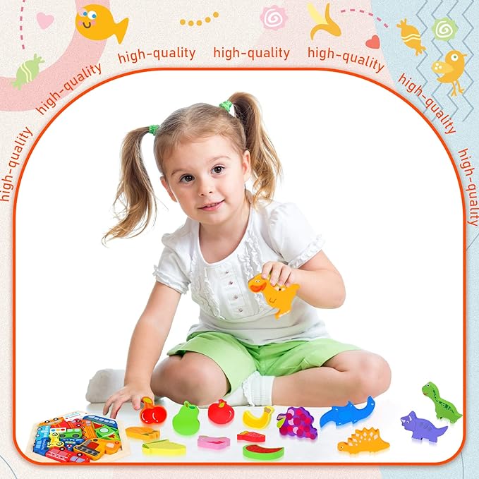 5 Pack Wooden Tangram Puzzle for Kids Wooden Hexagon Puzzle Block Teaser Geometric Shapes Tangram Games for Jigsaw 3D Logic IQ Game Gift(Cute)