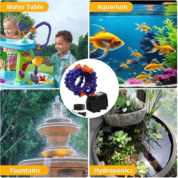Durable Water Table Pump, Ultra Quiet Water Pump for Water Table, Outdoor Water Game Toys for Kids, Splash Pond Water Table Accessories, 25W Black