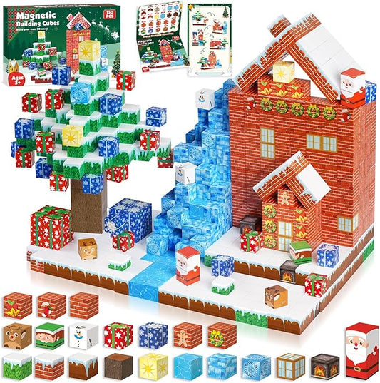Christmas Magnetic Blocks - 150PCS Magnetic Building Blocks Magnetic Cubes Stacking, STEM Montessori Sensory Toys for Kids Boys Girls Ages 3-5 6-8 Christmas Holiday Easter Birthday Gifts