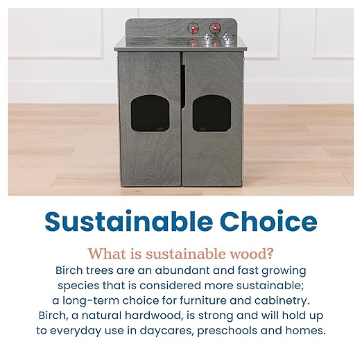 ECR4Kids Play Kitchen Stove, Wooden Playset, Grey Wash