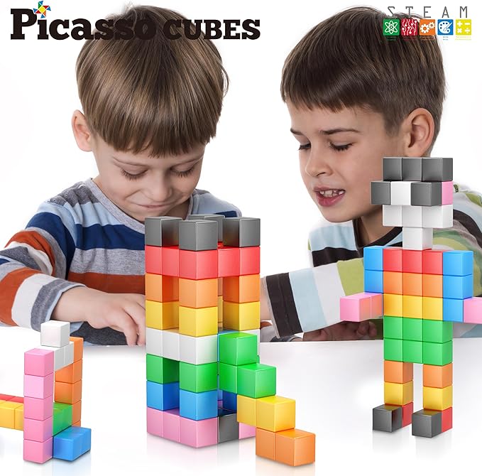 PicassoTiles Magnet Cube Building Blocks 1.2" 3CM Magnetic Cubes Toy Construction Building Educational Sensory Toys with Idea Booklet for School & Preschool Kids Boys Girls Toddlers PMC301