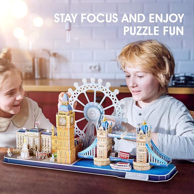 CubicFun 3D Puzzles for Adults London Cityline Puzzles for Gifts for Teenage Girls Architecture Building Gifts for Women Men, Tower Bridge, Big Ben, Buckingham Palace, The London Eye, 107 Pieces