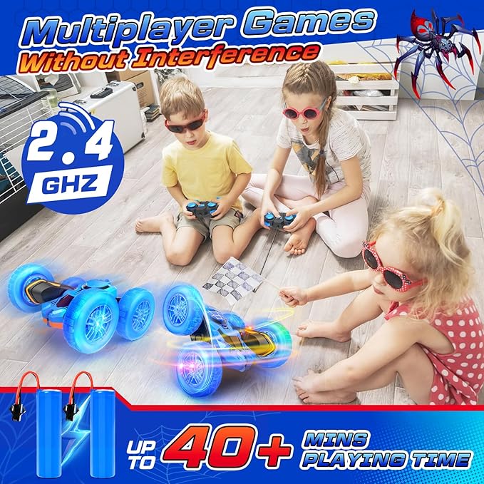 NQD Spider Remote Control Car- Double Sided 360°Rotate Mini RC Stunt Car with Wheel Lights, 4WD Off-Road RC Cars 2.4Ghz Indoor/Outdoor Rechargeable Toy Car for Boys Age 4-7 8-12 Birthday Xmas Gift