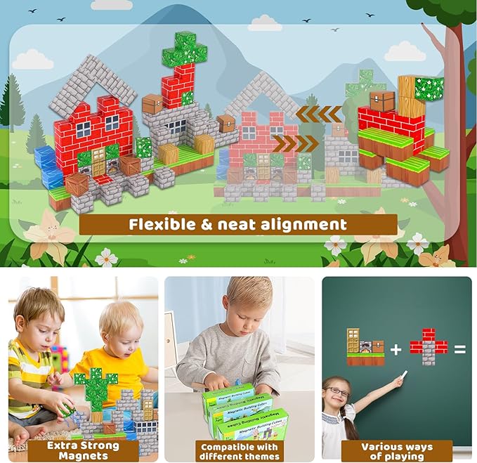 Magnetic Blocks - 100PCS Toy Build Set, Magnetic Building Blocks STEM Sensory Toys, Creative Kids Gift for 3+ Year Old Boys Girls (City)