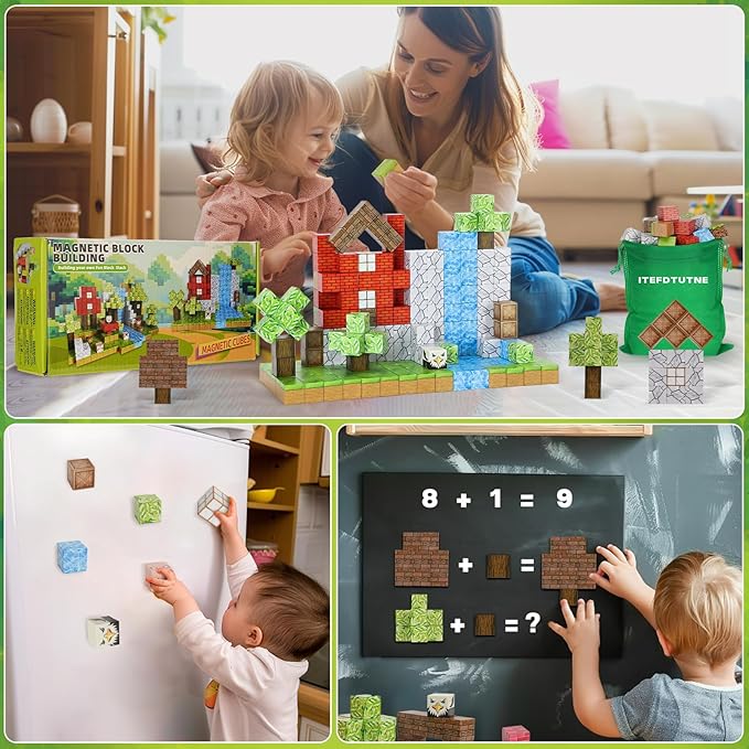 Magnetic Blocks - 48PCS Magnets Building Blocks World Set for Kids Ages 3-5 5-7 8-12, Magnetic Tiles Games Preschool Toys for 3 4 5 6 7 8 Year Old Girls Boys Gifts