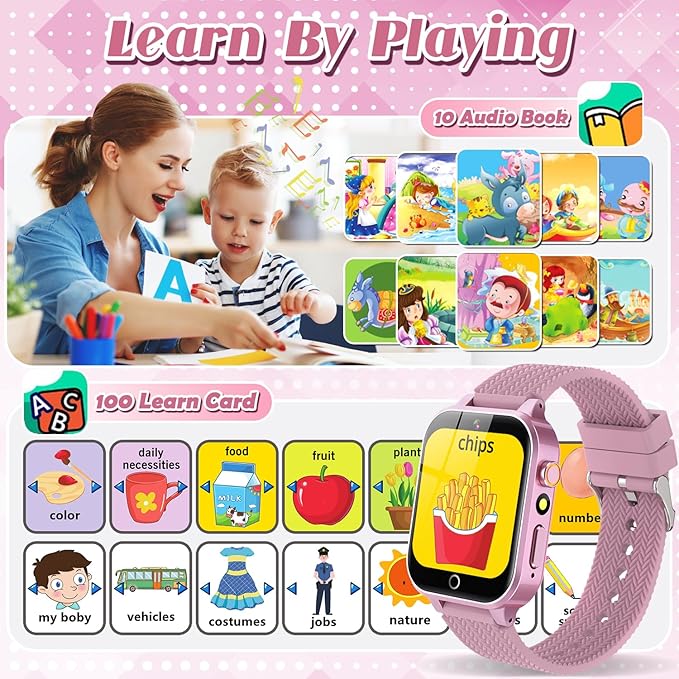 Smart Watch for Kids Girls Age 3-12 with 26 Puzzle Games HD Video Camera Touchscreen Music Player Learning Cards Storybook Pedometer Metal Case Kids Watch Toy Birthday Gifts Include 2 Screen Protector