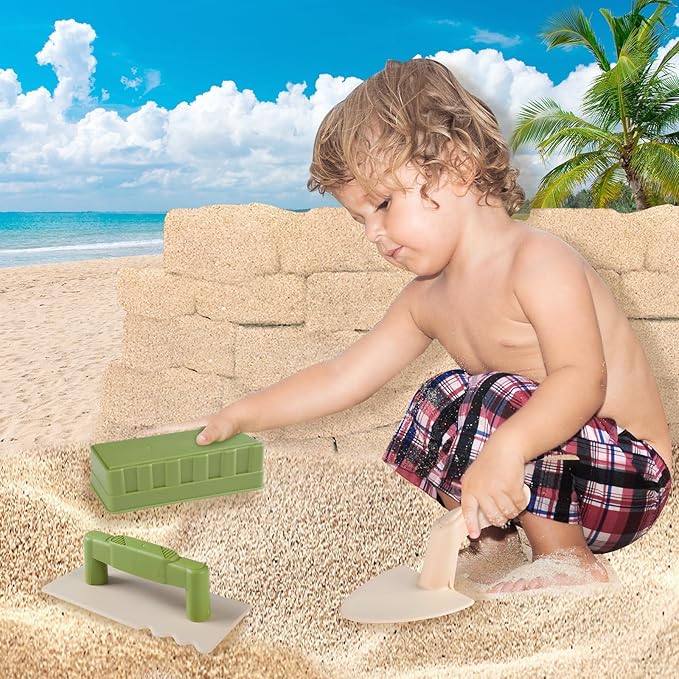 Beach Toys, 6 Piece Kids Indoor Outdoor Play Set with Bucket, Brick Mold, Sandball Maker, Beach Chases Travel Sand Toys for Ages 3-8, Sand Castle Building kit Backyard Fun