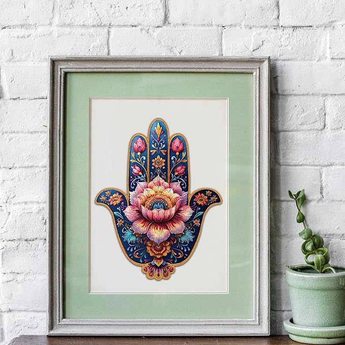 Hamsa Wooden Puzzles, 500 Pieces Hand Jigsaw Puzzles 21.8'' x17'', Unique Design Liberty Wooden Puzzles for Adults and Kids, Family Game Gift Medium Size