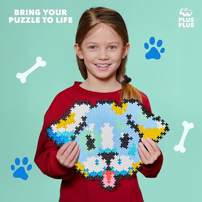 Plus Plus Puzzle By Number, 500 Piece Mini Interlocking Hashtag Color Blocks, 3D Pixel Art Kit for Kids - Puppy