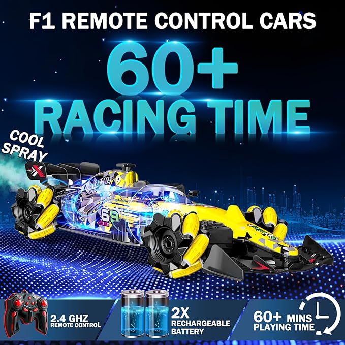 Gesture Sensing Remote Control Car, F1 RC Stunt Car 1:14 Scale 4WD 2.4GHz 360 ° Rotating RC Cars Toy for Kids with Spray Lights RC Drift Car Boys Girls Gifts Birthday Xmas for 6-12 Year Old