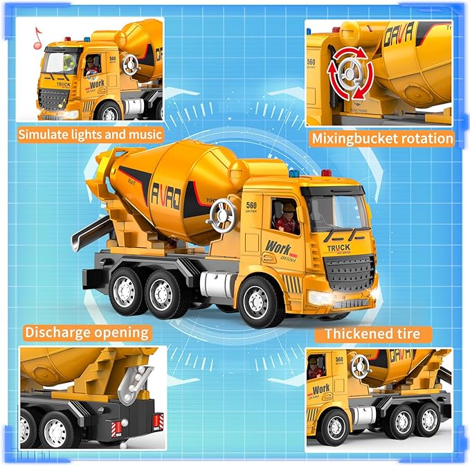 Construction Toys for Toddlers 6-12 Year Boys Girls, Remote Control Truck and Cement Mixer Truck, Kids Ideal Birthday Party Present