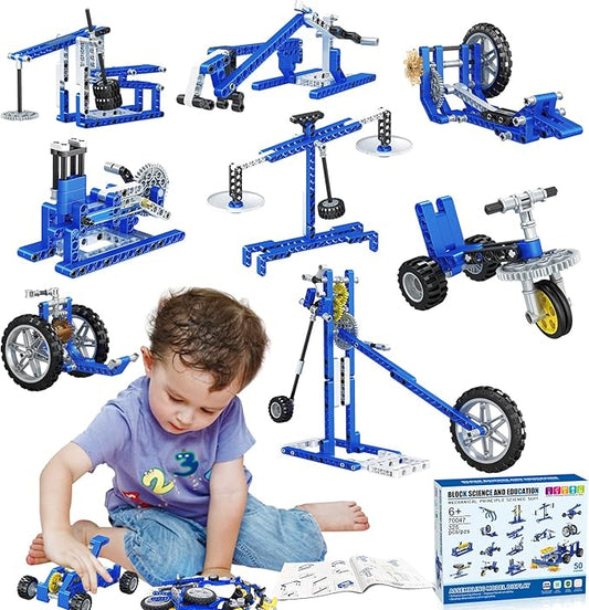 Mechanical Building Toys for Boys Age 8-12, 50 STEM Projects for Kids Ages 8-12 with 325 PCS Building Blocks, STEM Toys for 6 7 8 9 10 Year Old Boys, Science Kit Birthday Xmas Gifts for Kids 6+