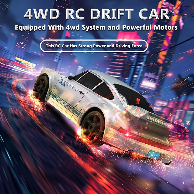 RC Drift Car 1:24 Remote Control Car 4WD 15KM/H High Speed Racing Sport Car with LED Lights RC Cars Toy Cars for Kids Boys Girls Adults Gifts Birthday Christmas Rechargeable Batteries