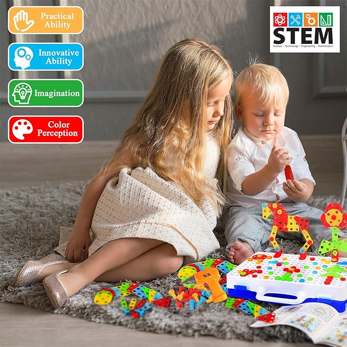 STEM Design and Drill Toy for Kids Ages 3-8, 237 Pcs Electric Drill Toy,Creative Building Toys,Magic Montessori Play Toolbox for Toddler Boys Girls Preschool,STEM Toys for 3 4 5 6 7 8 Year old