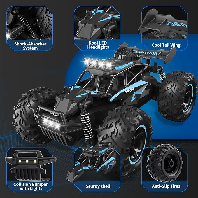 Remote Control Car, 2.4GHz 20-25KM/H Variable Speed Turbo 2-Speed Acceleration High Speed RC Car, 1:16 Off-Road Monster Truck with LED Lights and 1800mAh Rechargeable Battery – Ideal Gift for Boys 6