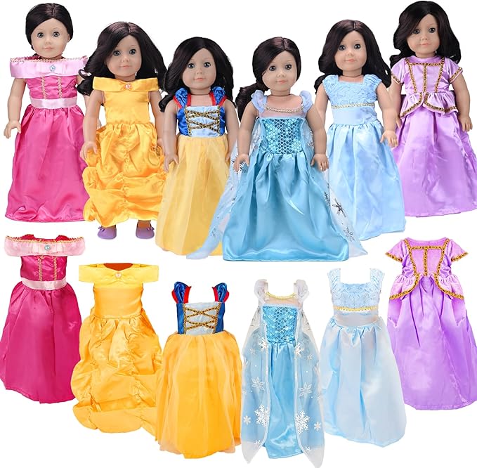 18 inch Doll Clothes Accessories -6Pcs Different Princess Costume Fits All 18 inch Girl Dolls