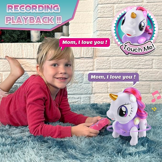 PETNEY Remote Control Robot Pets Toys for Ages 5-7，Interactive Voice Control，Rechargeable & Recordable，Touch Sensing，STEM Toy Program Treats, Walking, Dancing Robot Toys for Girls (Purple)