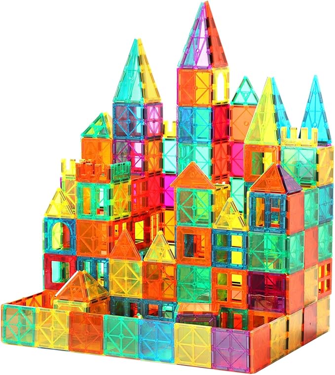 FNJO Magnetic Tiles, 64 PCS Magnetic Building Blocks, Magnets Building Set, STEM Toys for Kids Boys and Girls Creative and Inspirational